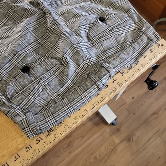 NSF 100% Cotton Plaid Pants Distressed Hem Side Stripe Size 30 Waist - Picture 12 of 15